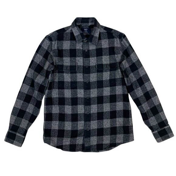 1901 Flannel Shirt Black Gray Buffalo Plaid Button Front Long Sleeve Medium Mens - Picture 1 of 3